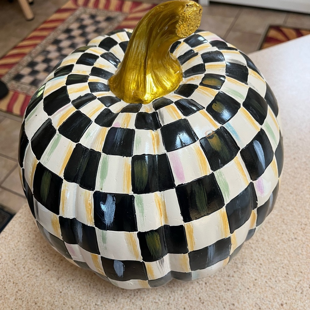 Mackenzie Childs Checkered Pumpkin Medium with Gold Stem